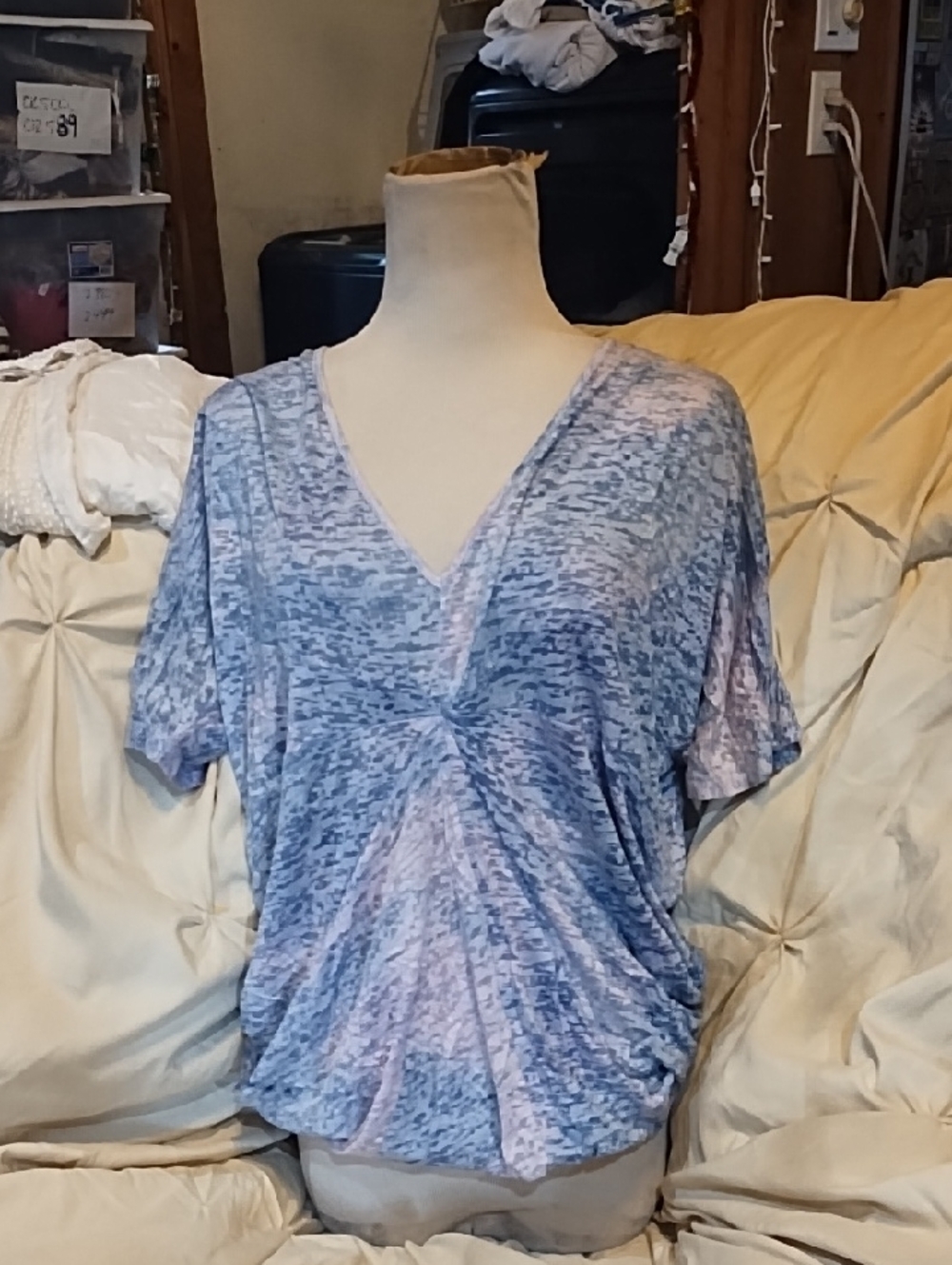 Nikibiki Light Blue Heathered V-Neck Short Sleeve Top